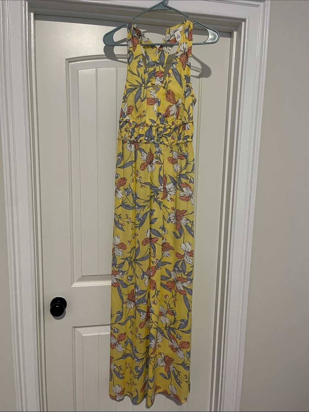 Forever 21 Yellow Floral Halter Wide-Leg Jumpsuit
